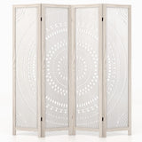 Divisor de habitación de 4 paneles estilo boho de 66 pulgadas con patrón tallado para privacidad