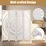 Divisor de habitación de 4 paneles estilo boho de 66 pulgadas con patrón tallado para privacidad