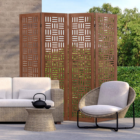 Biombo de madera maciza de 4 paneles con separador de ambientes plegable
