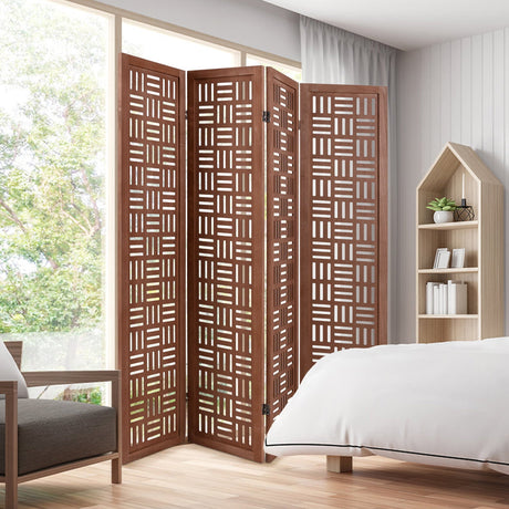 Biombo de madera maciza de 4 paneles con separador de ambientes plegable