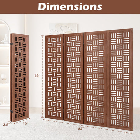 Biombo de madera maciza de 4 paneles con separador de ambientes plegable