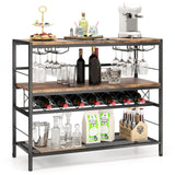 Mesa de bar de 41 pulgadas y 4 niveles con botellero y 4 filas de soportes para copas - Marrón rústico