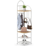 4-Tier Coat Rack Corner Hall Tree with Shoe Storage Bench