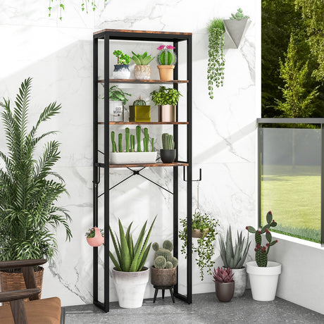 4-Tier Freestanding Over the Toilet Storage Rack-Rustic Brown
