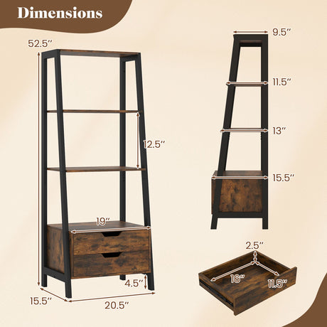 Estantería de escalera de 4 niveles con 2 cajones, 52.5 pulgadas de alto, estantería independiente