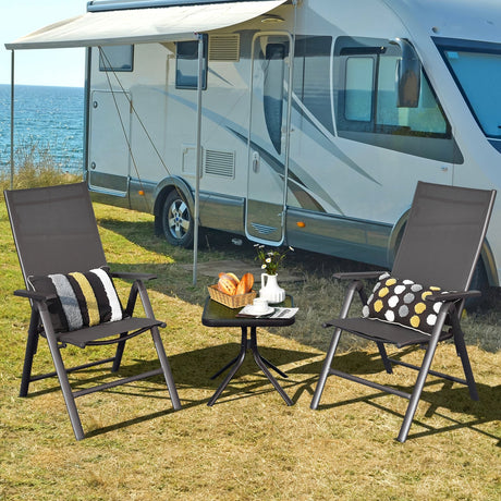 2 Sillas de Comedor Plegables para Patio de Aluminio con Respaldo Ajustable - Gris
