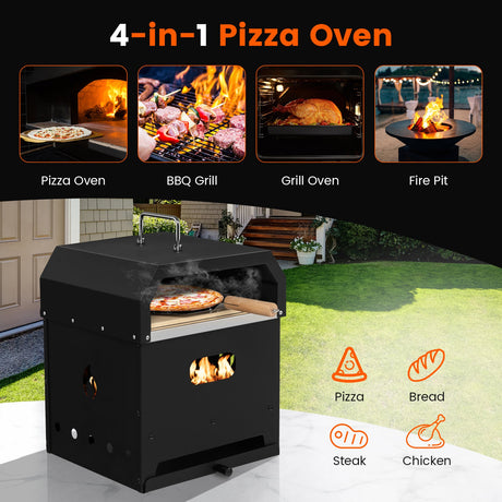Horno de pizza portátil para exteriores 4 en 1 con piedra para pizza de 12 pulgadas
