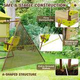 4-in-1 Swing Set with Covered Playhouse Fort and Height Adjustable Baby Seat-Green