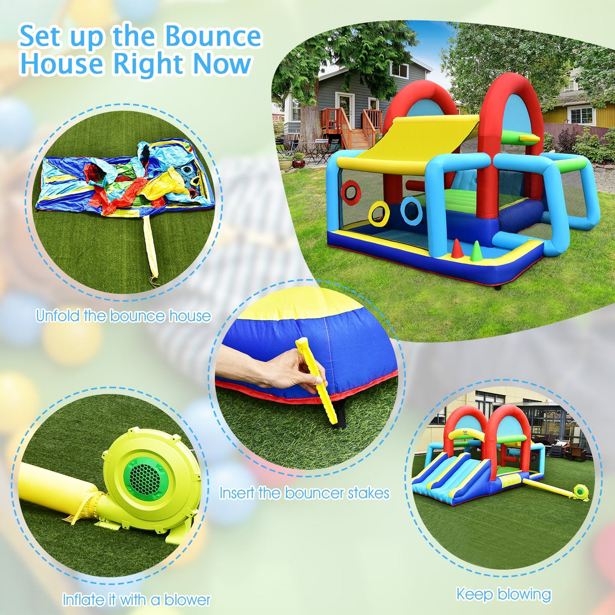 Castillo hinchable con toboganes dobles y soplador de 480W