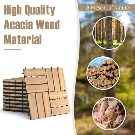 10 piezas de baldosas entrelazadas para terrazas de madera de acacia de 12 x 12 pulgadas