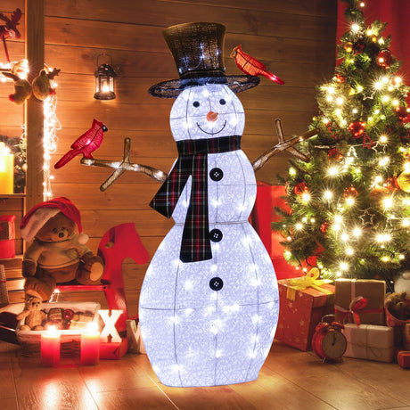 Decoración de Navidad iluminada de muñeco de nieve y cardenales de 4.2 pies