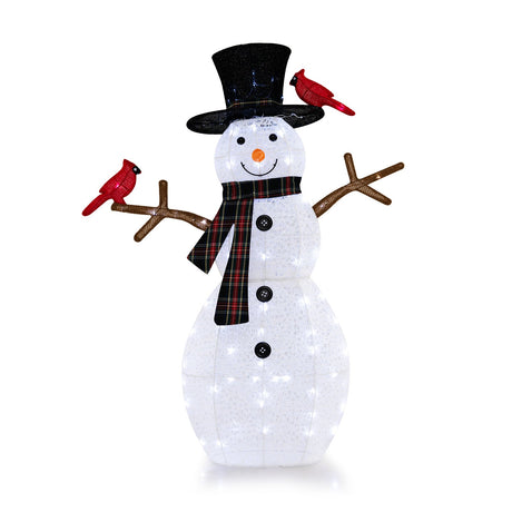 Decoración de Navidad iluminada de muñeco de nieve y cardenales de 4.2 pies