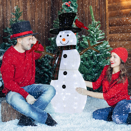 Decoración de Navidad iluminada de muñeco de nieve y cardenales de 4.2 pies