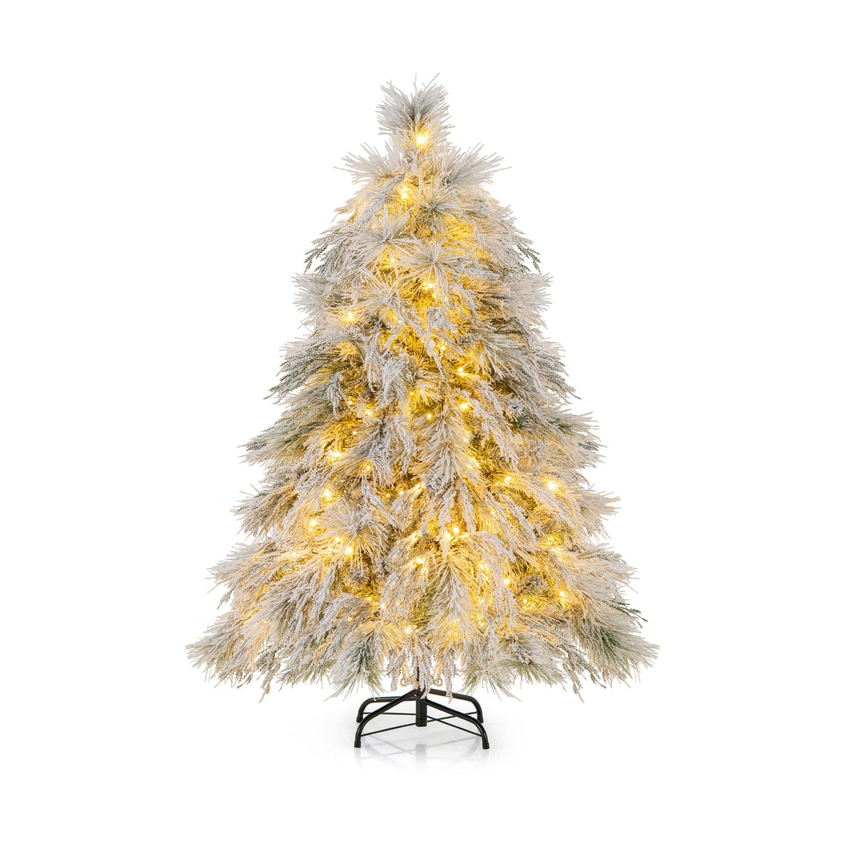 Árbol de Navidad preiluminado de 4.5/6/7 pies con nieve y luces LED cálidas