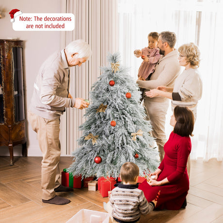 4.5/6/7 Feet Pre-Lit Snow Flocked Christmas Tree with Warm White LED Lights