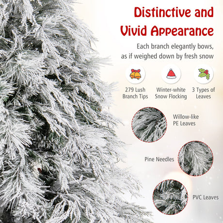 4.5/6/7 Feet Pre-Lit Snow Flocked Christmas Tree with Warm White LED Lights