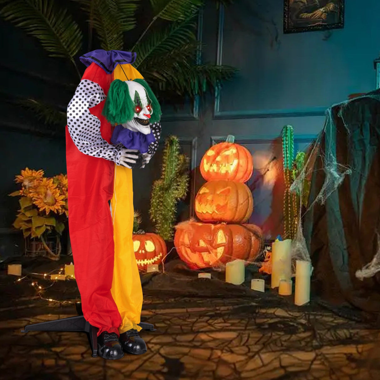 Payaso Animatrónico Sonriente de 4.5 pies con Frases Pregrabadas y Ojos LED