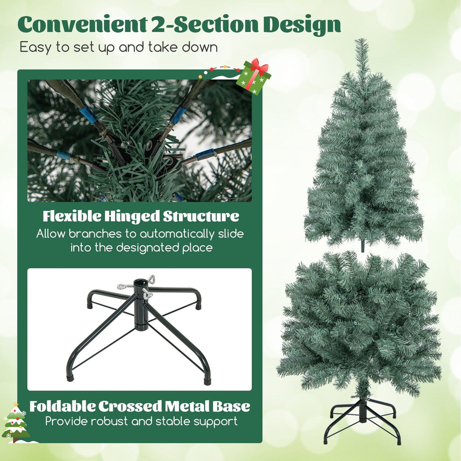 Árbol de Navidad artificial azul preiluminado delgado con 9 modos de iluminación
