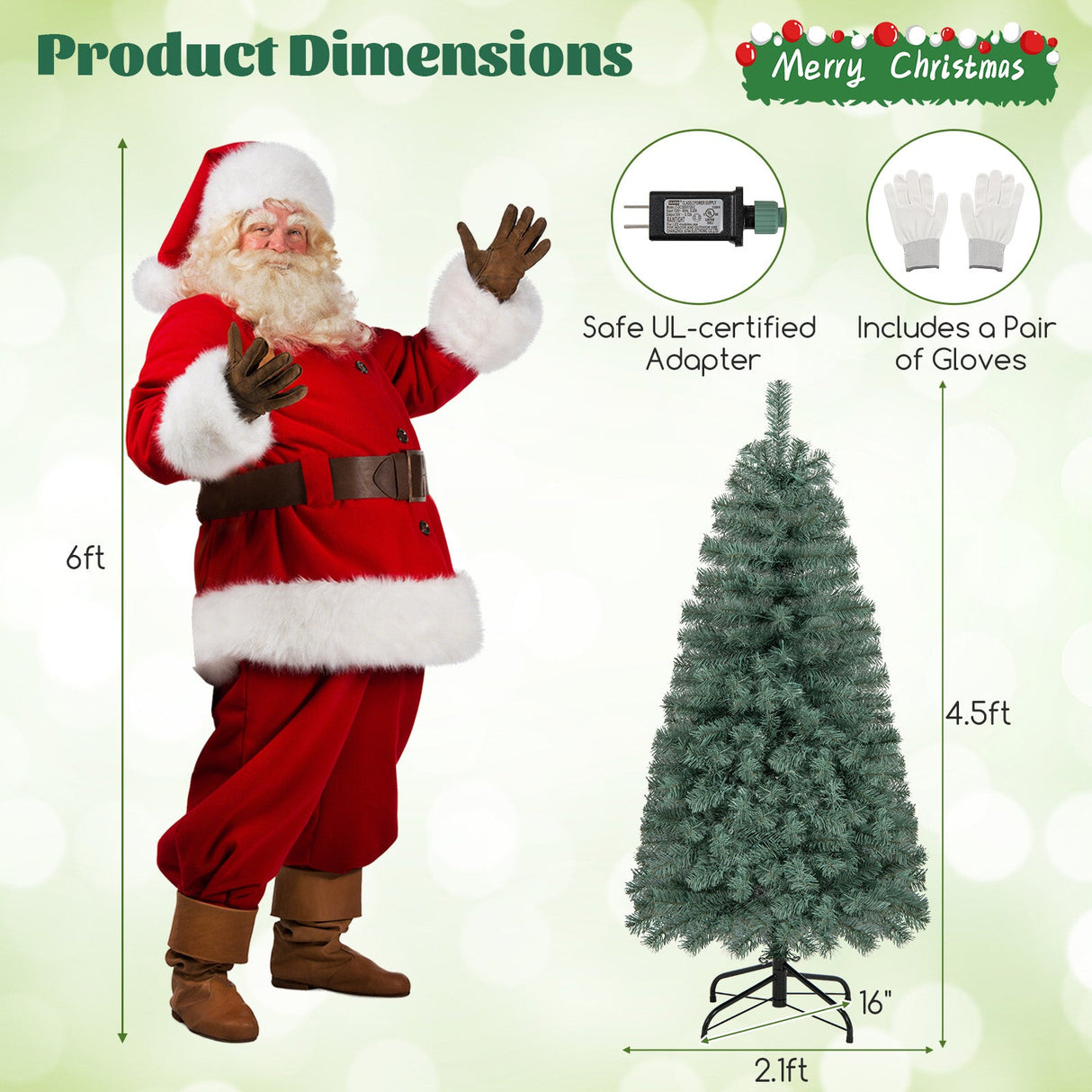 Árbol de Navidad artificial azul preiluminado delgado con 9 modos de iluminación