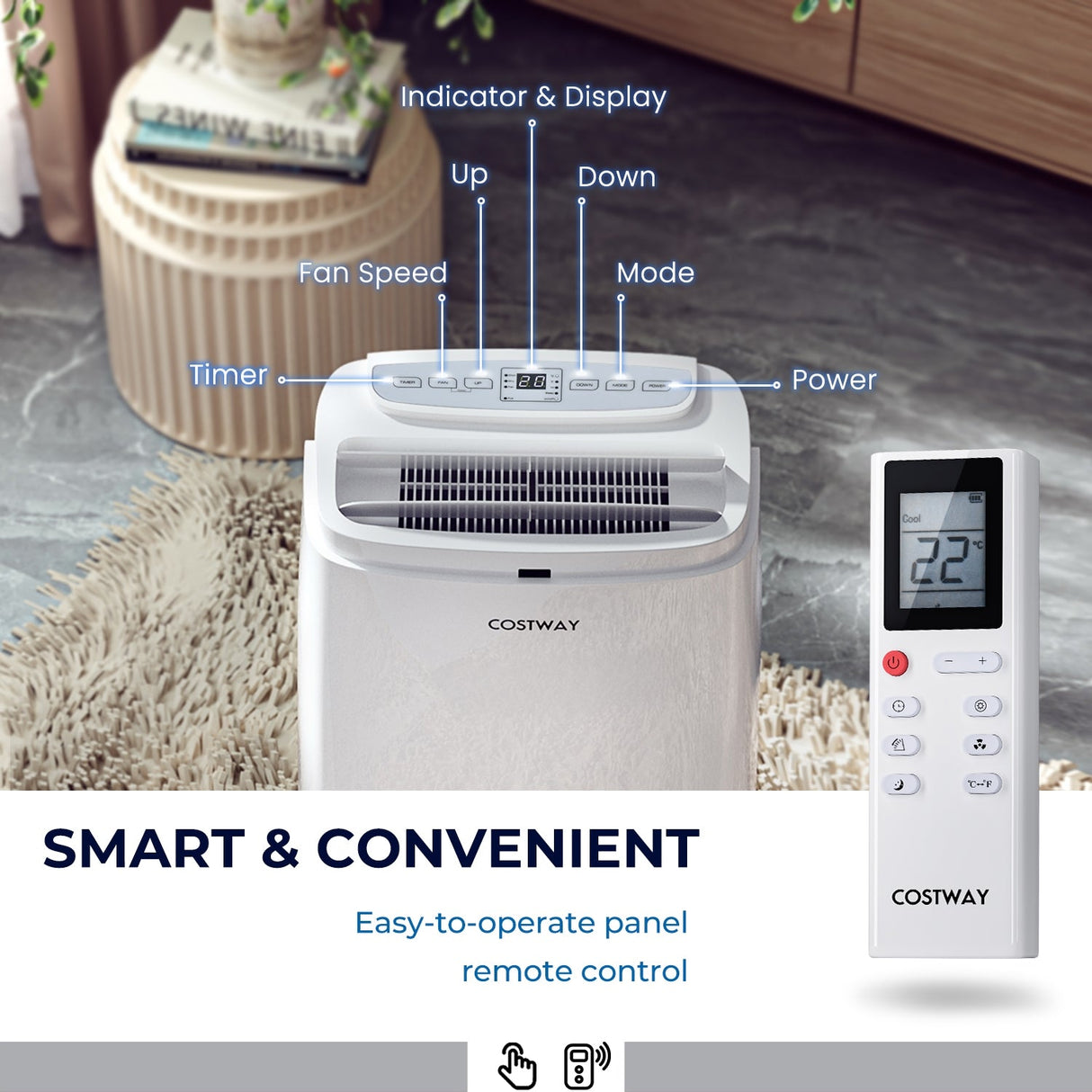 Acondicionador de Aire Portátil 3 en 1 de 12000 BTU con Control Remoto - Blanco