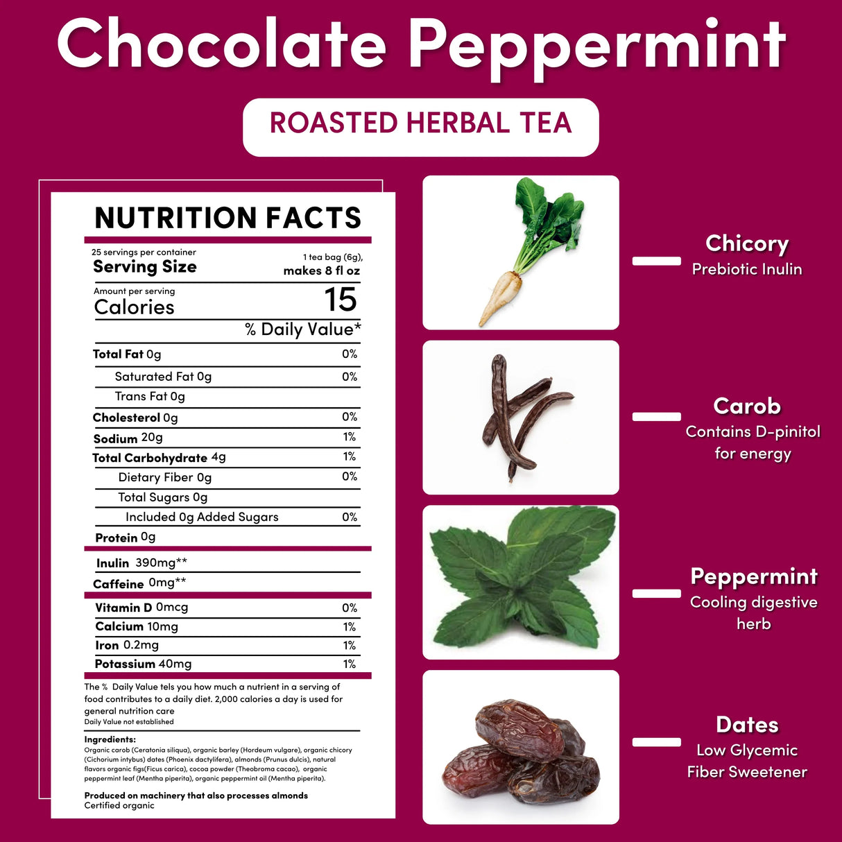 Té de hierbas tostado de chocolate y menta