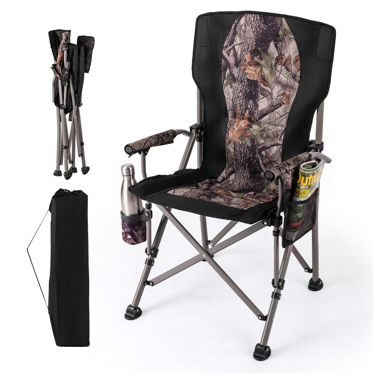 Silla de camping portátil con armazón metálico de 180 kg y patas antideslizantes