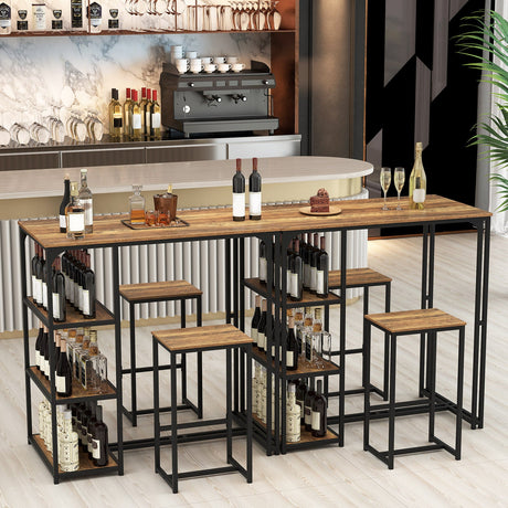 Juego de mesa de bar de 3 piezas para 2, mesa de comedor con altura de bar con 2 taburetes, marrón rústico