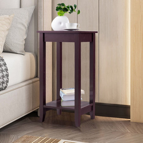 Mesita de noche de 2 niveles con patas de madera para dormitorio