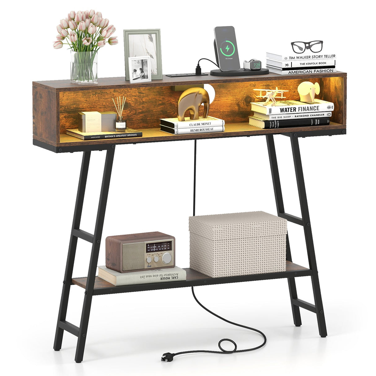 40" Console Table with Charging Station and LED Lights