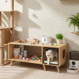 Mesa de centro con casa para gatos de 40 pulgadas, mueble de madera 2 en 1 para gatitos con estante de almacenamiento abierto - Natural