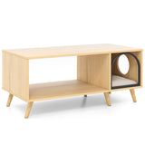 Mesa de centro con casa para gatos de 40 pulgadas, mueble de madera 2 en 1 para gatitos con estante de almacenamiento abierto - Natural