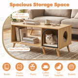 Mesa de centro con casa para gatos de 40 pulgadas, mueble de madera 2 en 1 para gatitos con estante de almacenamiento abierto - Natural