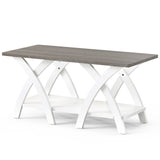40 Inch Farmhouse Wooden Coffee Table with Storage Shelf with X-shaped Legs-Gray