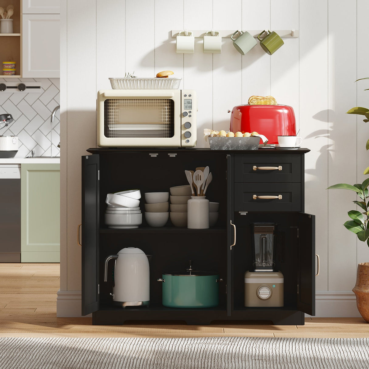 Aparador de cocina moderno de 40 pulgadas con 2 cajones y estante ajustable