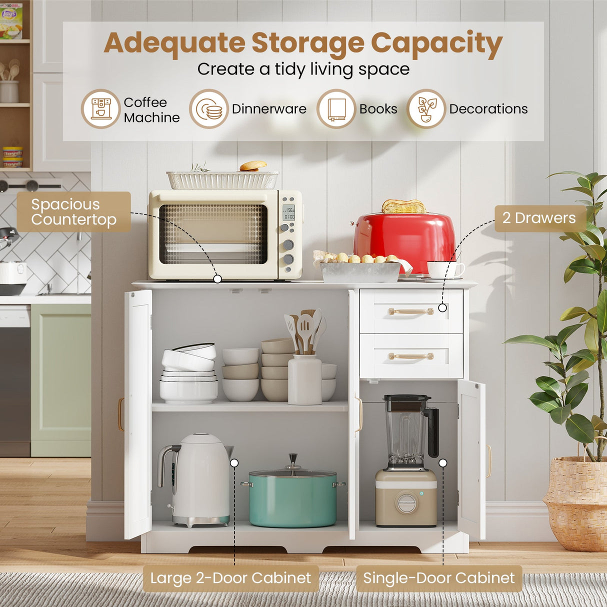 Aparador de cocina moderno de 40 pulgadas con 2 cajones y estante ajustable