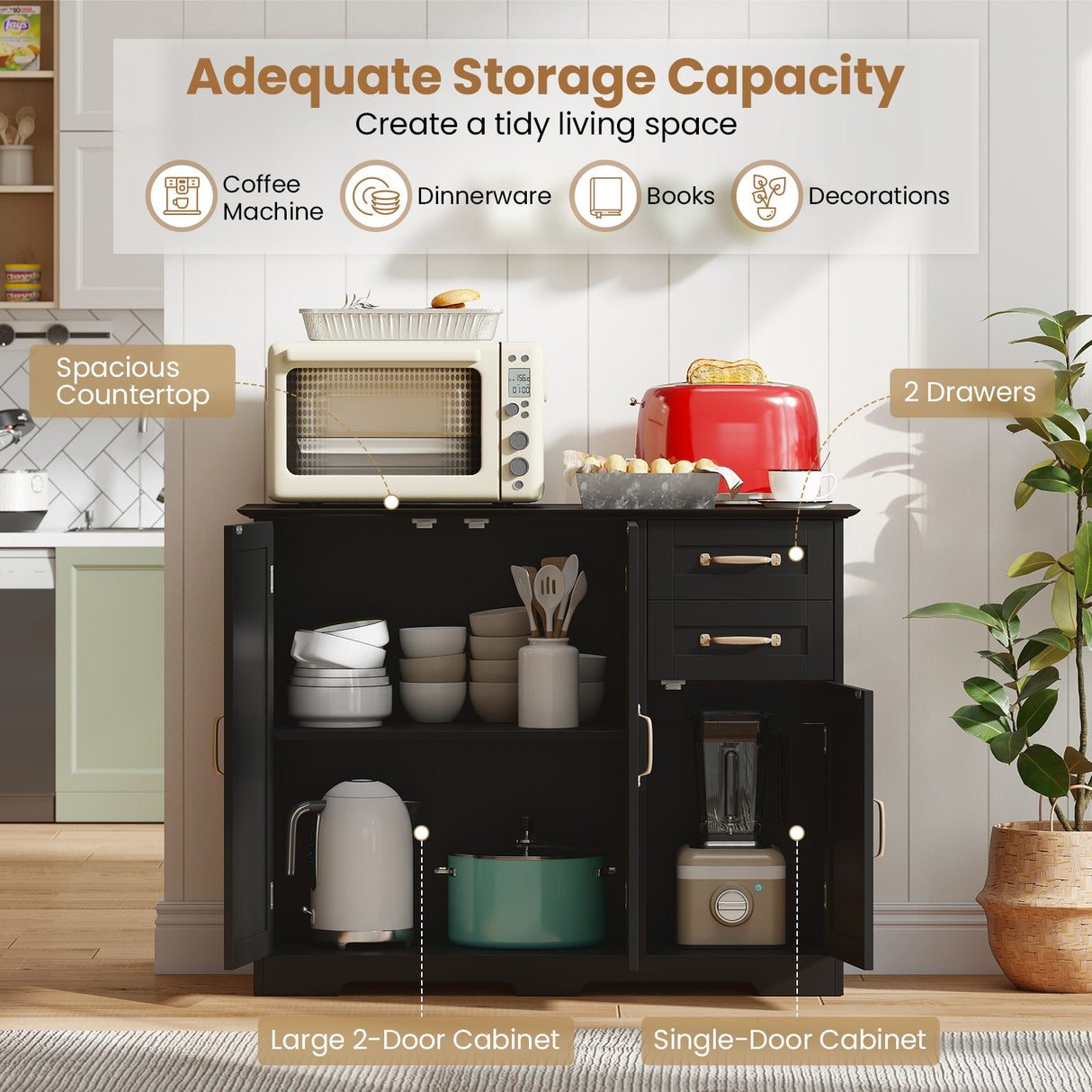 Aparador de cocina moderno de 40 pulgadas con 2 cajones y estante ajustable