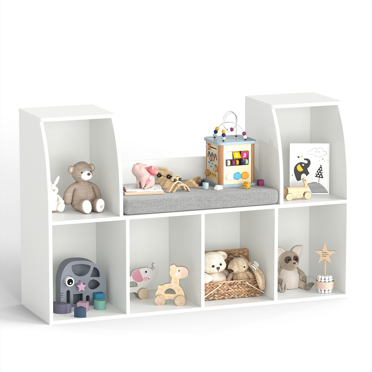 Estantería de 101,6 cm para niños con rincón de lectura, con 6 cubos abiertos, color blanco