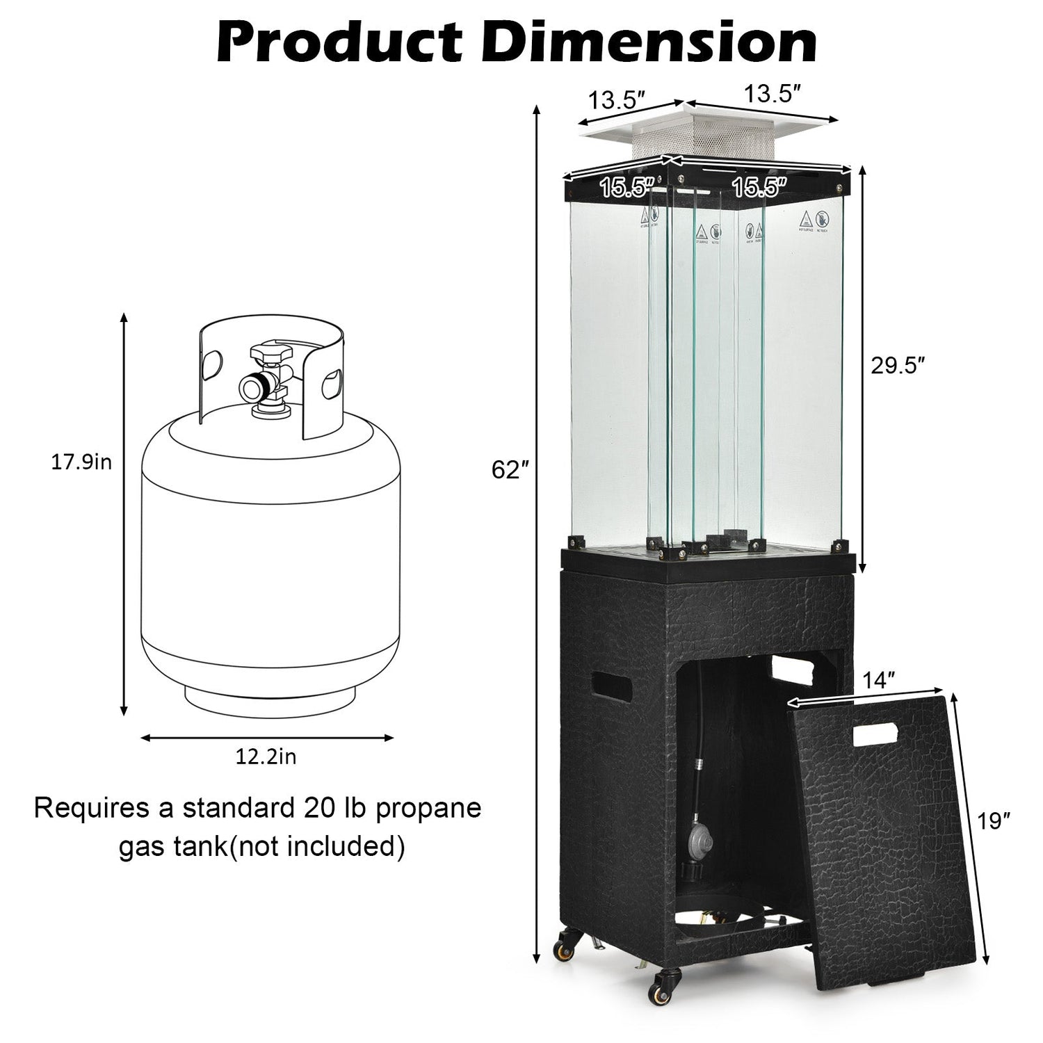 41 000 BTU Propane Patio Heater with Metal Hood