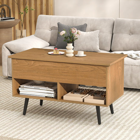 Mesa de centro elevable de 31.5 pulgadas con almacenamiento oculto y 2 estantes abiertos