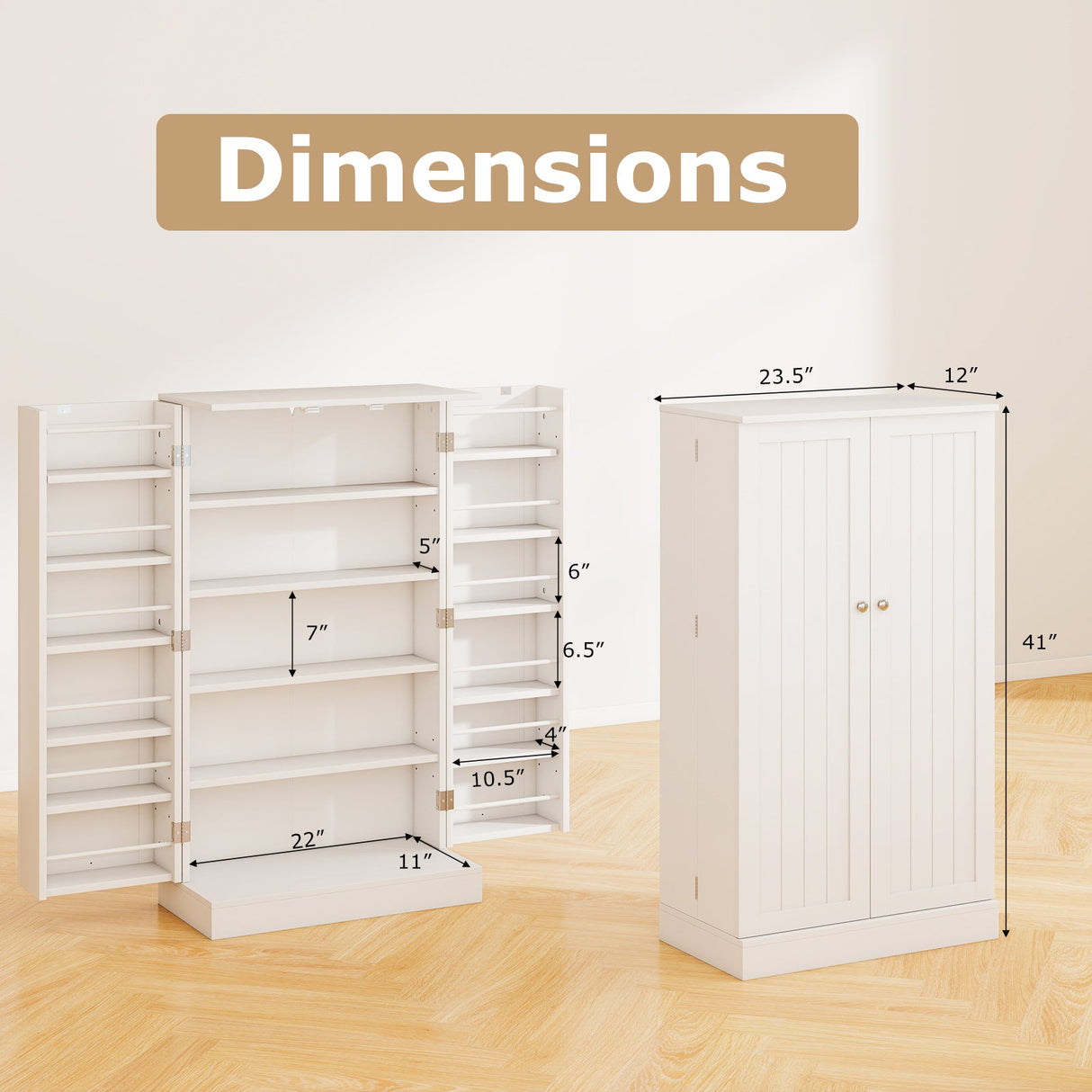 41 Inch Tall Pantry Cabinet Kitchen Storage Cabinet with Doors and Shelves-White