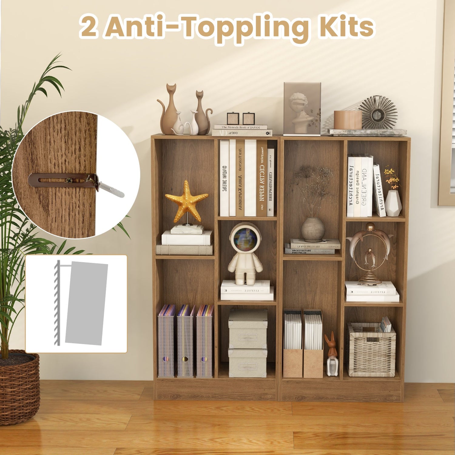 Librería de piso de 41 pulgadas y 5 cubos con 2 kits antivuelco
