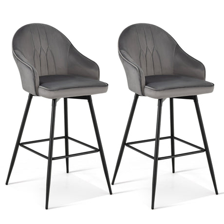 2 taburetes de bar de terciopelo giratorios de 75 cm de altura con patas de metal - Gris