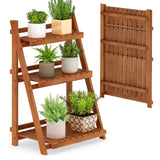 Soporte plegable de madera maciza de 3 niveles para plantas para balcón o patio