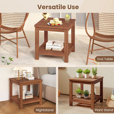 Mesa Auxiliar Exterior de 2 Niveles con Estante de Almacenamiento para Patio