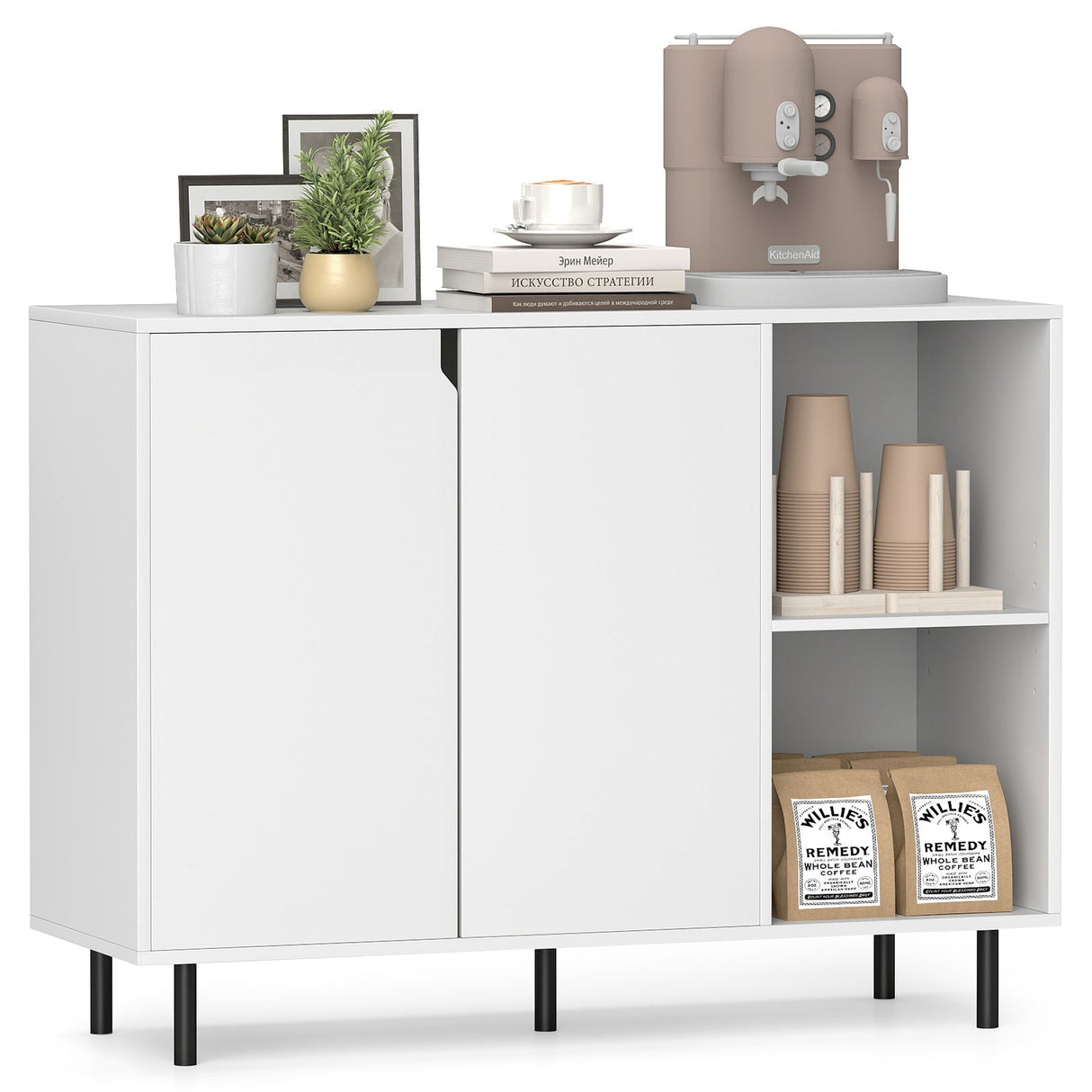 Aparador de cocina tipo bufé de 42 pulgadas con estantes ajustables - Blanco