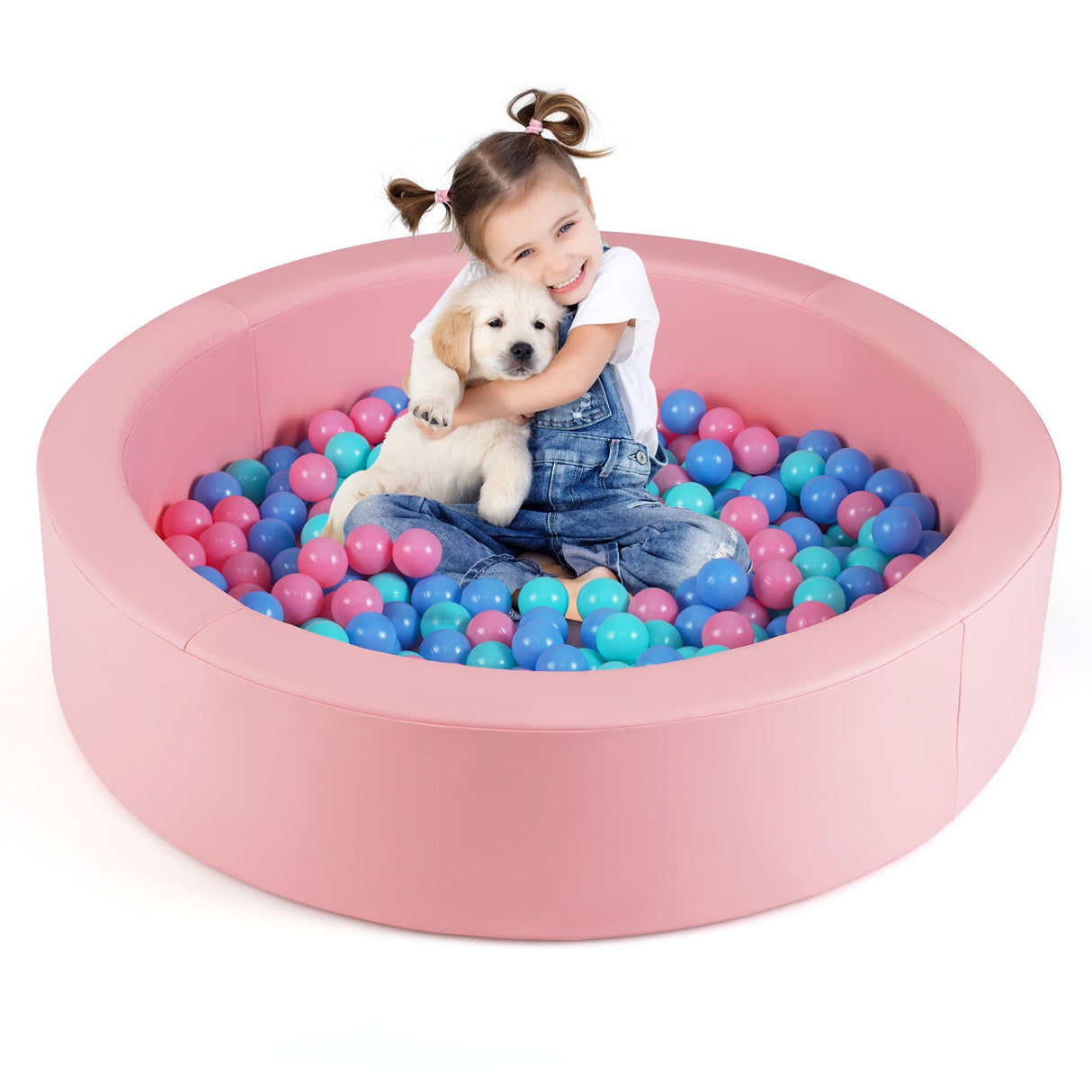 Foso de bolas redondo de espuma de 42.5 pulgadas con relleno de esponja 25D y cubierta de PU lavable para niños pequeños