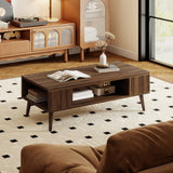 Mesa de centro rectangular de 42 pulgadas de estilo moderno de mediados de siglo con compartimento abierto-Nogal