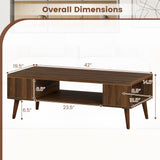 Mesa de centro rectangular de 42 pulgadas de estilo moderno de mediados de siglo con compartimento abierto-Nogal