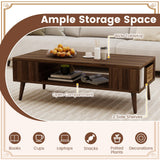Mesa de centro rectangular de 42 pulgadas de estilo moderno de mediados de siglo con compartimento abierto-Nogal