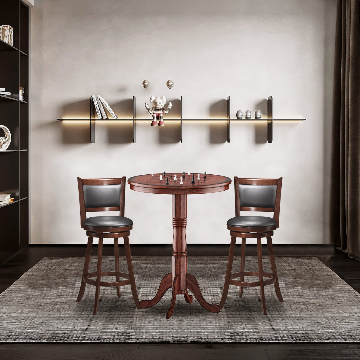 Mesa auxiliar de pedestal redonda de madera de 42 pulgadas con tablero de ajedrez